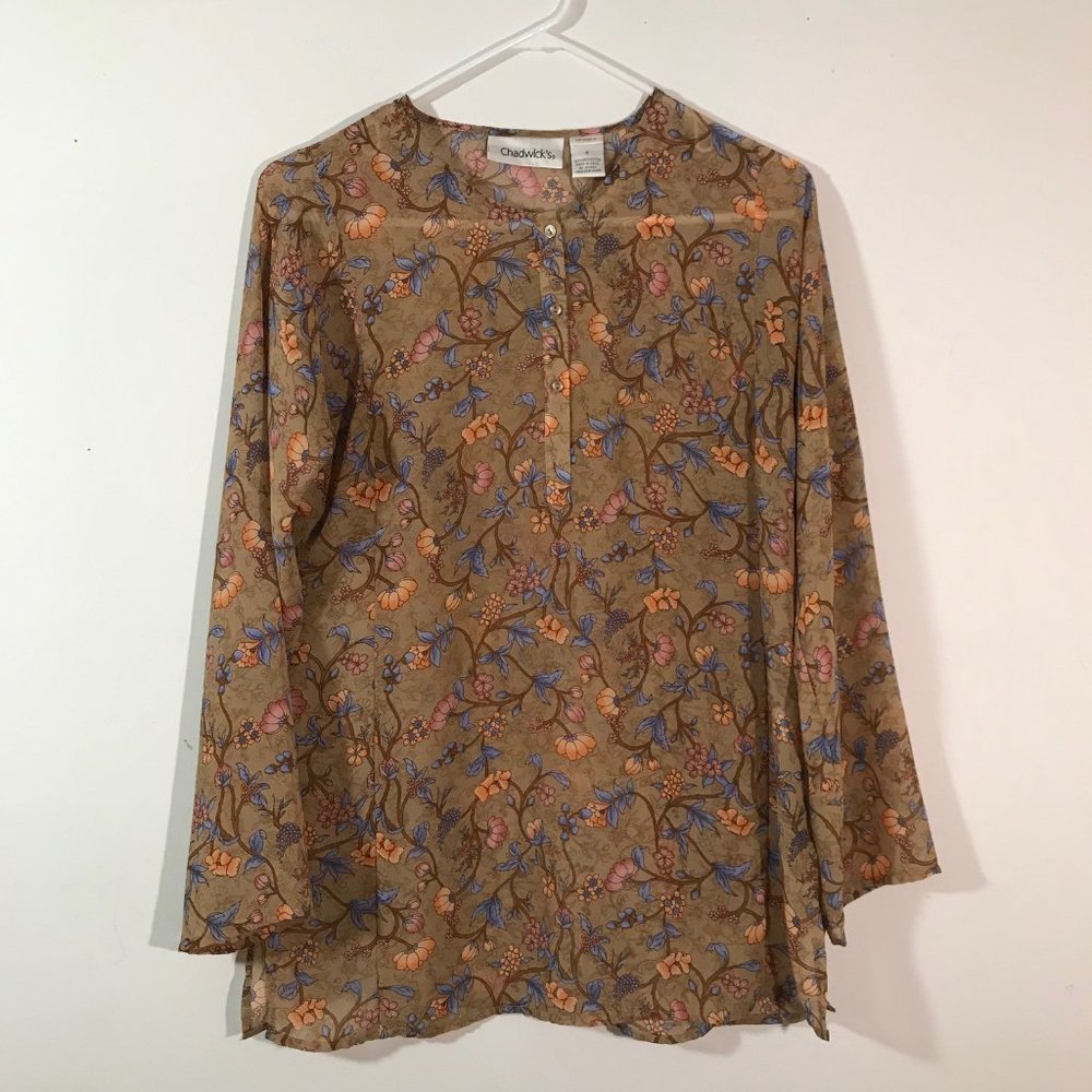 Chadwicks Boho Tan Light Brown Floral Top Size 4